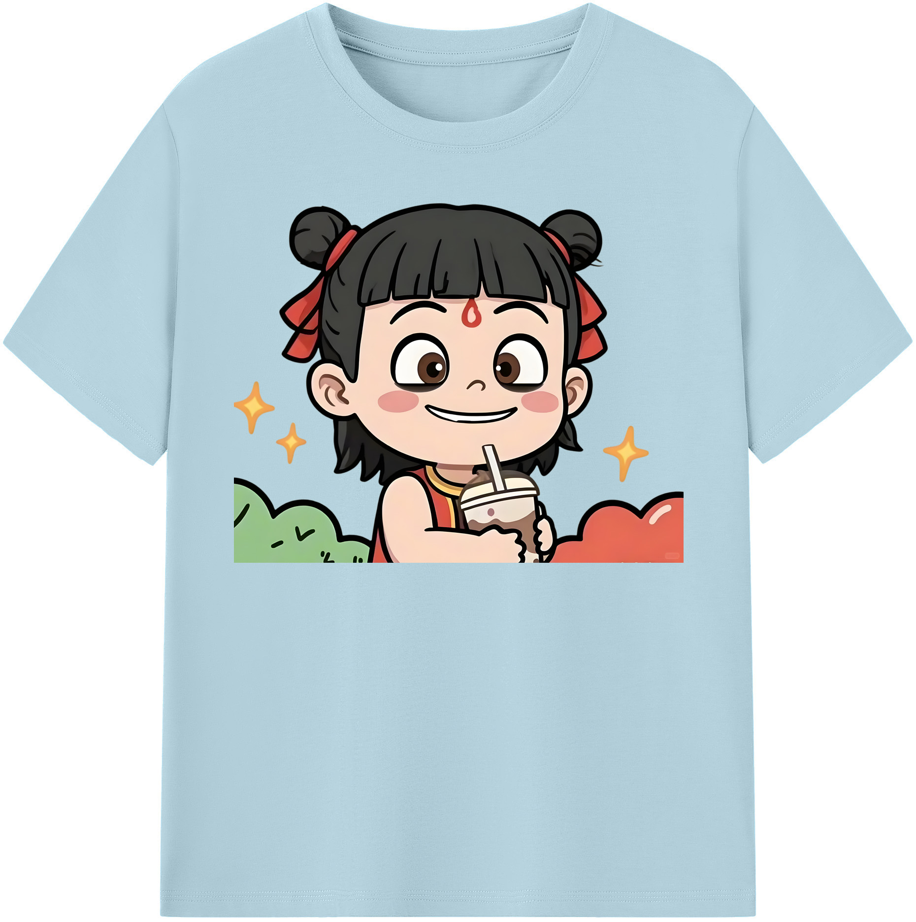 （画像用） Ne Zha 2 ナタ 魔童の大暴れ 綿100％半袖Tシャツ（フロントプリント）